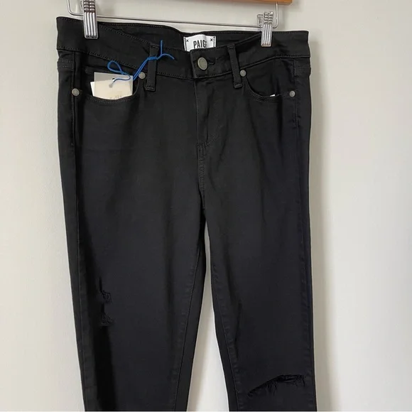 Paige Verdugo Ultra Skinny Black Eclipse Destructed Jeans Size 29 - Picture 3 of 12